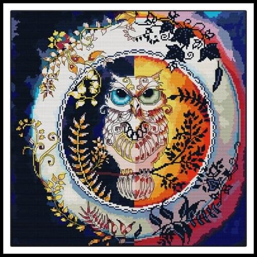 Day and Night Counted Cross Stitch Kits for Embroidery Kit 14CT 11CT Owl Patterns DIY Needlework Printed Cross Stitch Kit Crafts