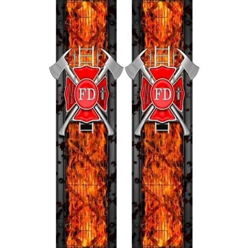 For x2 FireFighter Maltese Cross Flames Truck Bed Band Stripes Decal Sticker Graphics