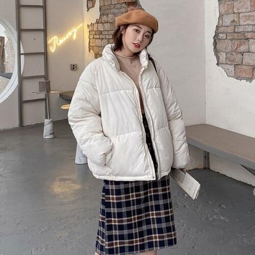 New Korean Style Winter Jacket Women Stand Collar Solid Black White Female Down Loose Oversized Womens Short Parka CoatA014