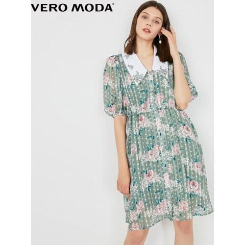 Vero Moda Women Vintage Print Pointy Collar Puff Sleeve Dress | 3203SZ023