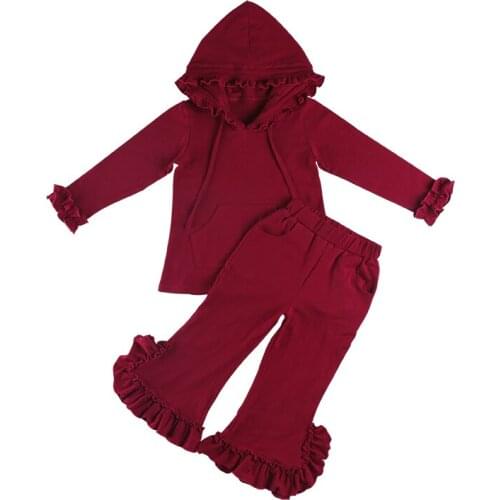 Kaiya Angel Wholesale Toddler Girls Clothing Sets Autumn Winter Children Clothes Hoodie Tops + Ruffles Trousers Solid Outfits
