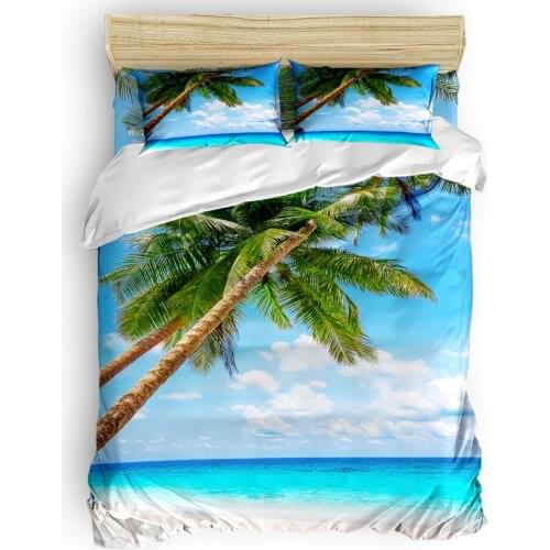 Coconut Tree Beach Bedding Sets Duvet Set Covers 4 Piece Bedding Sets Polyester Fabric Duvet Cover Sets Columbus Day Veterans