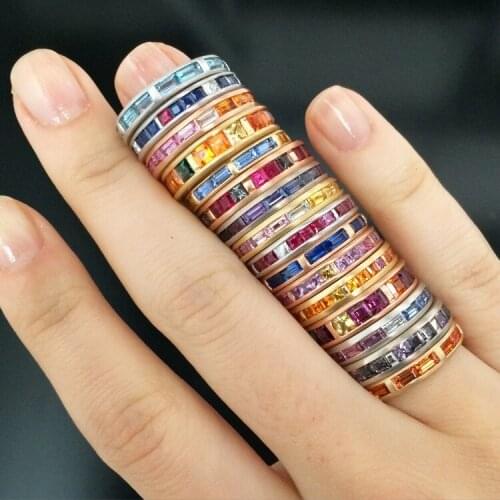 Gold plated simple engagement band ring for lady women us size 6 7 8 paved colorful cz trendy classic fashion jewelry 2021 new