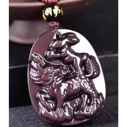 Natural Ice Color Obsidian Pendant Rabbit Fulinbao Rabbit 12 Zodiac Lucky Mascot Necklace for Men and Women o23