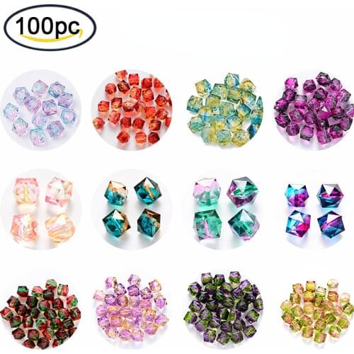 100pcs Transparent Acrylic Crystal Beads Polygon Two Tone Loose Spacer Beads for DIY Jewelry Making Findings, 7.5x8x8mm hole:1mm