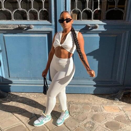 Tracksuit Women Sexy Deep V Tight Sports Suit High Waist New 2021 Spring Womens Fashion Club Outfit 2 Pieces Set Wholesale