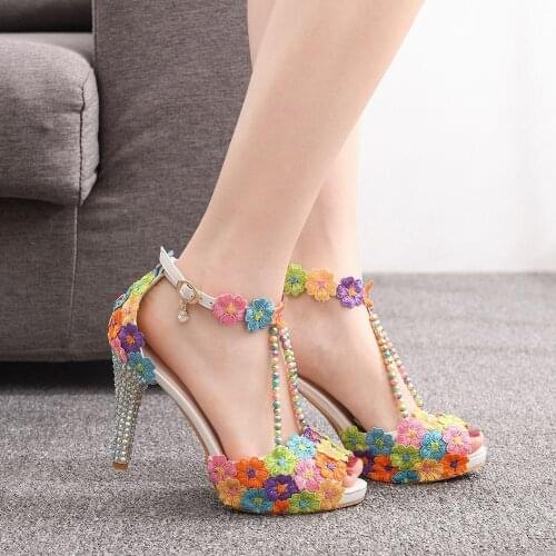 10 cm fish mouth beaded rhinestone waterproof platform high-heeled sandals platform sandals stiletto lace wedding shoes