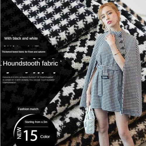 Fleece Fabric Thickened Black and White Thousand Bird Check Woolen Cloth Imitation Cashmere Overcoat Coat Clothing Sewing Dress