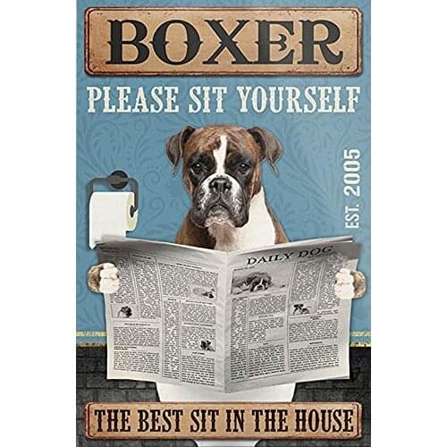 Funny Tin Sign Boxer Dog Signs Wall Art3 Poster Wall Plaque Decor Panel Retro Vintage Mural 8x12 Inch