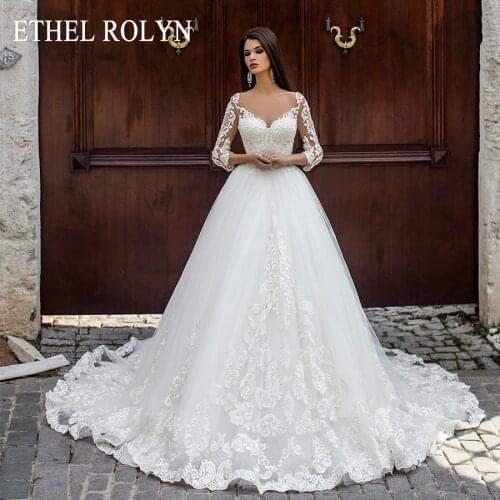 ETHEL ROLYN A-Line Wedding Dress 2021 Long Sleeve Backless Sweetheart Princess Bride Dresses Beading Appliques Bridal Gowns