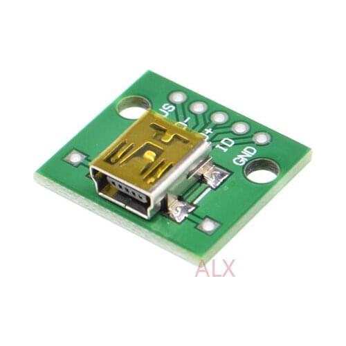 10PCS MINI USB FEMALE SOCKET TO DIP BOARD PITCH 2.54MM MINI 5PIN 5p female JACK plug CONNECTOR Converter adapter