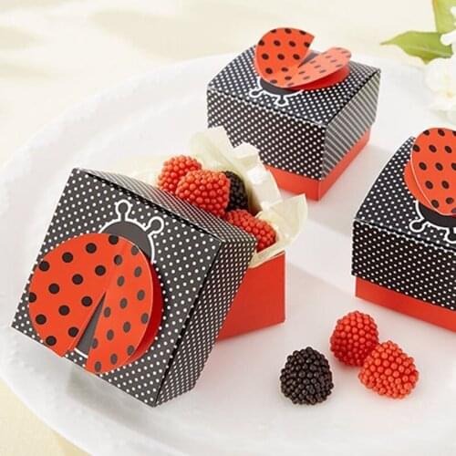 100PCS/LOT Baby Shower Favor "Cute as a Bug" 3-D Wing Ladybug Baby Shower favors,Birthday Party Boxes wedding box