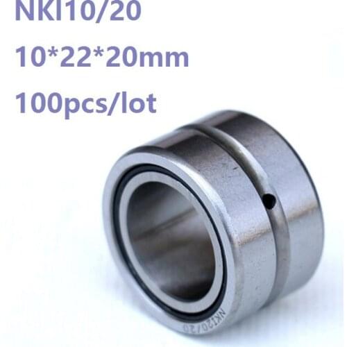 100pcs/lot NKI10/20 10*22*20mm Heavy duty needle roller bearing Entity needle bearing with inner ring size 10×22×20mm NKI1020
