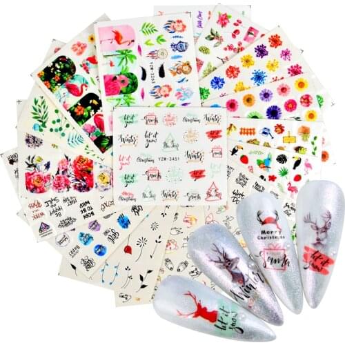 2021 New Water Nail Decal and Sticker Flower Leaf Tree Green Simple Summer DIY Slider for Manicure Nail Art Watermark Decor