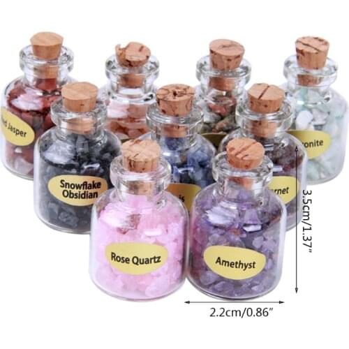 9 Bottles Mini Gemstone Bottles Chip Crystal Healing Tumbled Gem Reiki Wicca Stones Set Semiprecious Gem Stones Decor Jy20 21