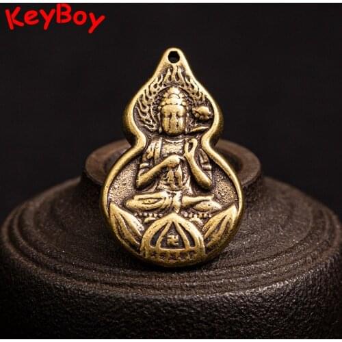 Antique Copper Guan Yin Buddha Tag Pendants for Necklace Keychain Blessed by Temple Monks Pure Brass Car Hanging Keyring Jewelry
