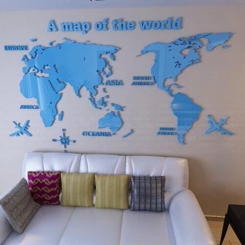 Free shipping Map of the world 3d Crystal Acrylic wall stickers TV wall Office sofa background decoration DIY art wall decor