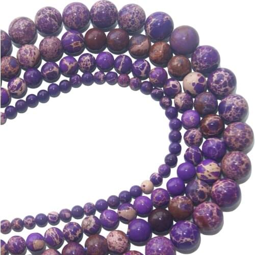 Natural Stone Purple Sea Sediment Turquoises Imperial Jaspers Stone Beads 4 6 8 10 MM Pick Size For Jewelry Making Diy Bracelet