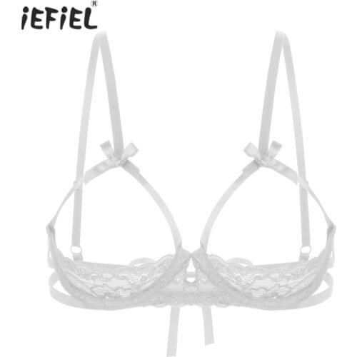 Adjustable Spaghetti Straps Open Cups Bra Tops Sexy Bustier Womens Lingerie Hollow Sheer Lace Sexy Bra Bralette Erotic Nightwear