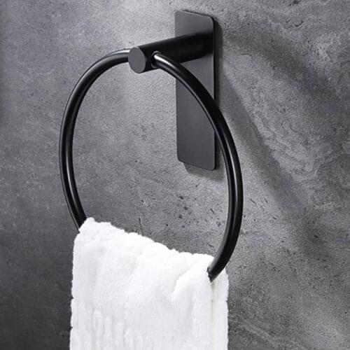Black Silver Finish Stainless Steel Bathroom Towel Holder Wall-Mounted Round Towel Rings Towel Rack
