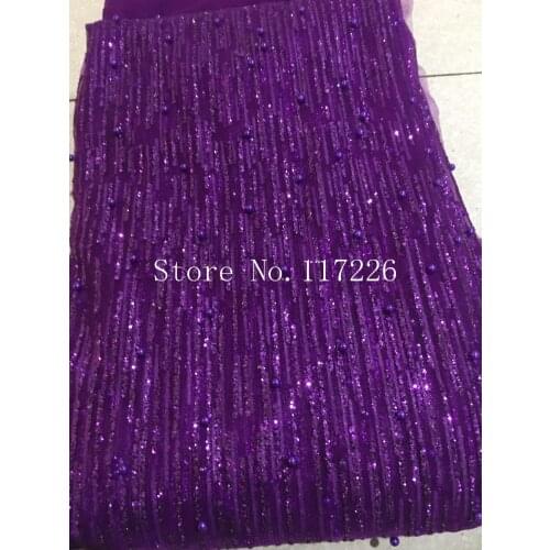 JRB-65001 fashion show purple glued glitter sequin embroidery tulle mesh lace with beads for stage show/evening dress/party