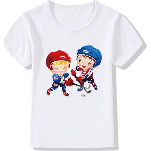 1,2,4,6,8,10,12Y Summer Cartoon Hockey Print Kids Girls Boys Tshirts KT-1972
