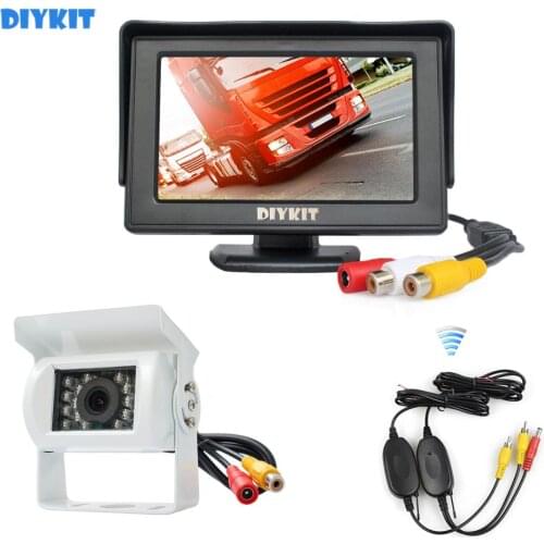 DIYKIT Wireless 4.3" Car Rear View Monitor IR CCD Backup Camera Parking Assistance System for Trucks Caravans Bus Motorhome