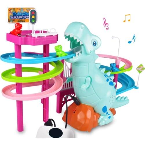 Electric Dinosaur Animal Model Assembly Bricks Creator Technical Building Blocks Slide Rail Car Toys Children Birthday Gifts