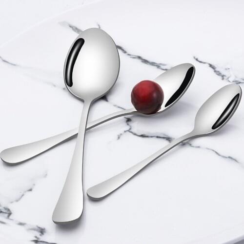 Korea Big Rice Buffet Spoon Soup Large Dinner Tablespoon Long Service Spoons Stainless Restaurant Public Dinnerware 8''3pcs