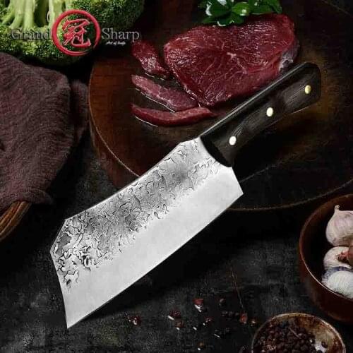 7.5'' Handmade Forged Cleaver Knife High-carbon Kitchen Chefs Knife Bone Cutter Meat Slicer Butcher Cooking Tools GRANDSHARP