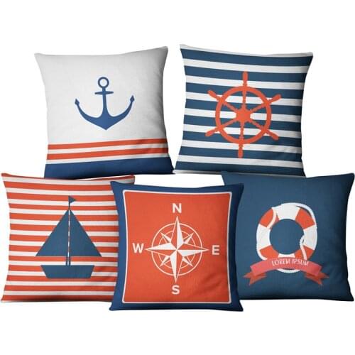 Colorful Anchor Sailor Nautical Marine Style 45*45cm Cushion Cover Linen Throw Pillow Car Home Decoration Decorative Pillowcase