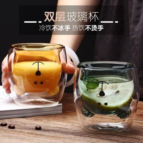 Top Creative Cute Bear Coffee Mug Double Glass Cup Animal Double-layer Milk Juice Tea Lady Valentines Day Anniversary Gift