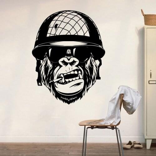 Boy Room Gorilla Smoking Soldier Wall Sticker Army Monkey Kids Room Wall Decal Vinyl Home Decor Wall Decoration