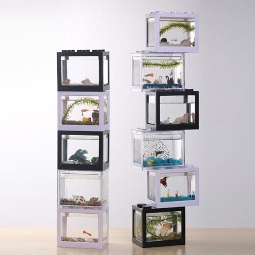 Mini Aquarium Fish Tank Goldfish Bowl Building blocks Fish tank Superposition cylinder Aquarium landscape seawe