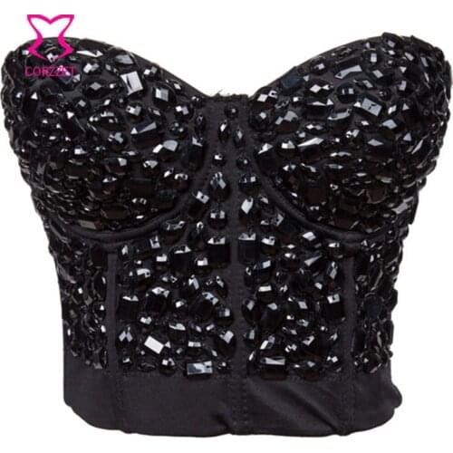 Corzzet 913 Fashion Resin Beading Non-slip Brassiere Push Up Bustier Bra Top Dancewear Club Corsage Women Punk Underwear