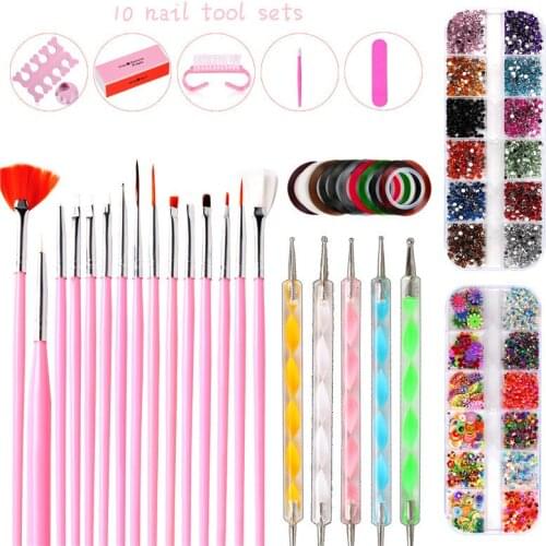 Nail Art Tool Set Nail Art Paint Pen Point Drill Pen Nail File Rhinestone Jewelry Set of 10