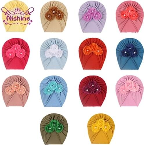Nishine 18*19 CM Infant Comfortable Soft Cotton Hats Fashion Handmade Flowers Baby Girl Indian Hat Children Headwear Photo Props