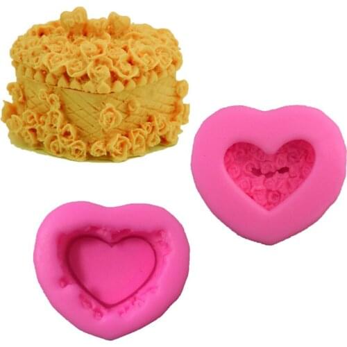2Pcs/Lot New 3D Music Box Flower Rose Heart Moulds Shape Fondant Silicone Mold DIY Chocolate Cake Decor Mould Candle Soap Molds