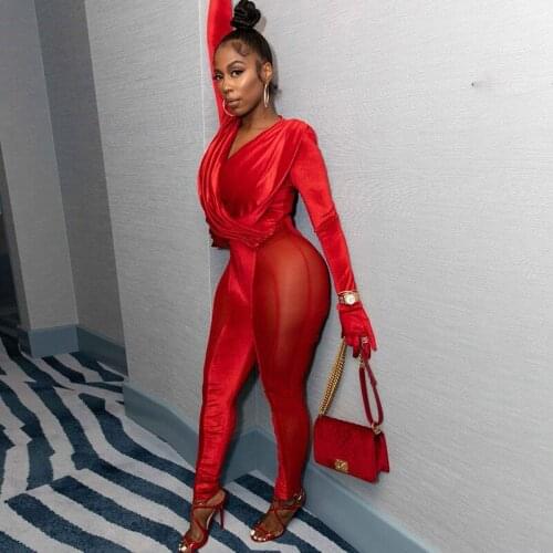 DSMTRC New Fall Solid Color Flannel Jumpsuit Long Sleeve V-Neck High Street Sexy Fashion Style For Party Night Clubwear 2021