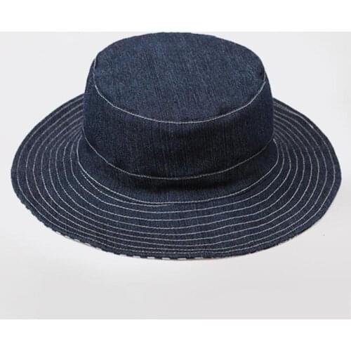 New Spring Womens Denim Bucket Hat Chic Korean Double-side Panama caps for women Summer Sun Protection Hats Wide Brim