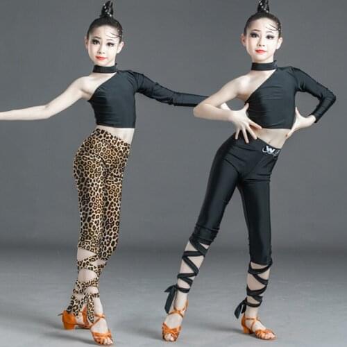 Latin Dance Dress Kids Single-Sleeve Top Tights Girls Practice Clothes Tango Rumba Cha Cha Samba Salsa Dancing Costumes DN5859