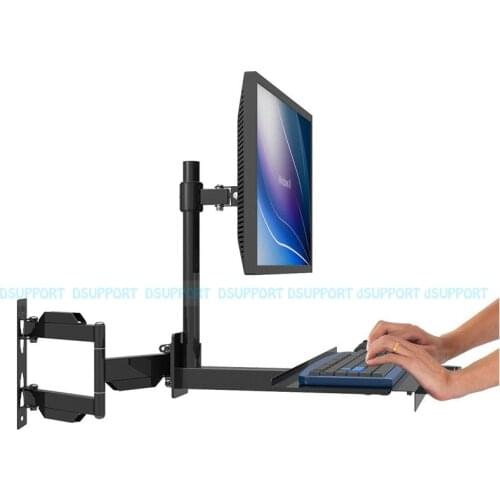 W805 Full Motion Wall Mount PS Stand Sit-Stand Desk Workstation Monitor Holder Keyboard Bracket