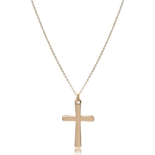 Casual Gold Color Plating Simple Basic No Stone Plain Cross Pendant Necklace For Women Xmas Thanksgiving Day Trendy Chic Jewelry