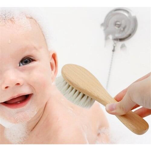 Newborn Baby Hair Bath Brush Comb Natural Wooden Soft Wool Brush Head Comb Infant Head Massager Portable Brush Comb For Kids