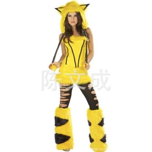 Sexy Costumes Women Halloween Yellow Pikachu 4 Pieces Sets Role Play Lingerie For Women Strapless Dress Little Devil Sexy WL83
