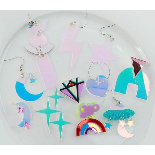 Shining Colorful Lightning Stars Heart Drop Earrings Big Geometric Laser Color Long Dangle Earrings For Women Punk Party Jewelry