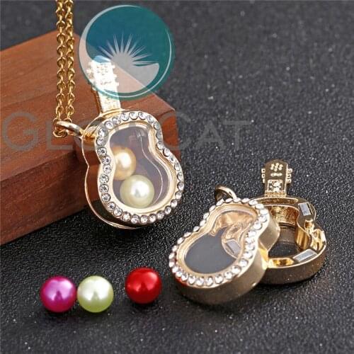 Rhinestone Musical GuitarPendant Cage Pearl Necklaces Living Memory Floating Locket Women Choker Jewelry Wholesale