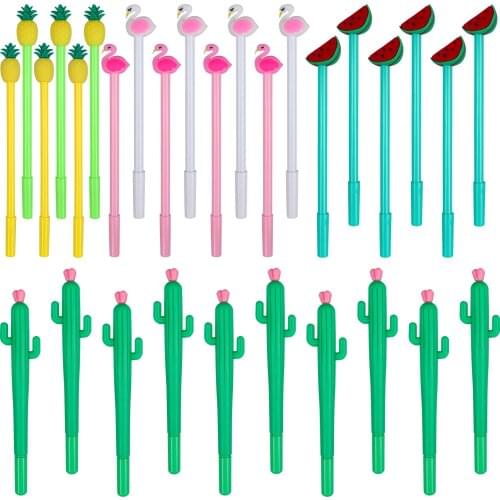 Student Roller Ball Pen Cactus Pens 30 Pcs Fun Pens Black Gel Ink Kawaii Stationery
