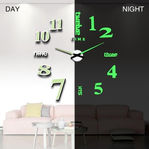 New Luminous Wall Clock Large Watch Horloge 3D DIY Acrylic Mirror Stickers Quartz Duvar Saat Klock Modern Mute