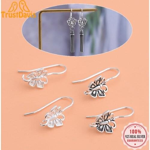 TrustDavis Real 925 Sterling Silver Fashion Sweet Butterfly Ear Hook Earring Handmade DIY Accessories Jewelry Wholesale HY051